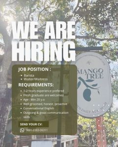 Lowongan Kerja Sebagai Barista dan Waiter/Waitress untuk Mango Tree Penempatan di Denpasar