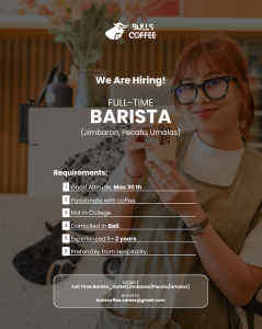 Lowongan Kerja Sebagai Barista untuk Bulls Coffee Penempatan di Badung 