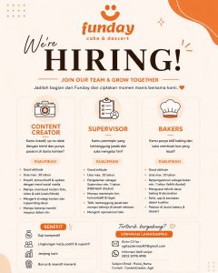 Lowongan Kerja Sebagai Content Creator, Supervisor dan Bakers untuk Funday Penempatan di Bali