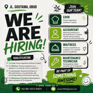 Lowongan Kerja Sebagai Cook, Accountant, Waitress dan Maintenance Technician untuk Sinssihwaro Korean BBQ Penempatan di Ubud, Gianyar 