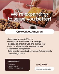 Lowongan Kerja Sebagai Crew Outlet untuk Orlena Cafe Jimbaran Penempatan di Badung