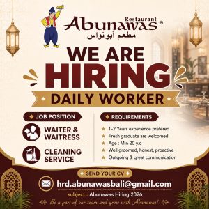 Lowongan Kerja Sebagai Daily Worker Waiter/ss dan Cleaning Service untuk Restaurant Abunawas Penempatan di Denpasar