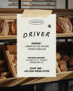 Lowongan Kerja Sebagai Driver untuk Kevin's Bakery Penempatan di Jimbaran, Badung