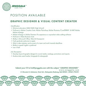 Lowongan Kerja Sebagai Graphic Designer & Visual Content Creator untuk JENGGALA Penempatan di Kuta, Badung
