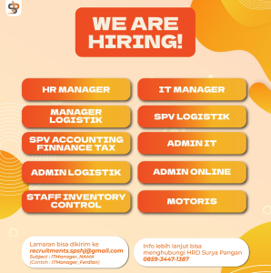 Lowongan Kerja Sebagai HR Manager, IT Manager, Manager Logistik, SPV Logistik, SPV Accounting Finance Tax, Dll untuk Surya Pangan Penempatan di Bali