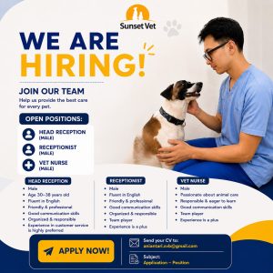 Lowongan Kerja Sebagai Head Reception, Receptionist dan Vet Nurse untuk Sunset Vet Penempatan di Bali