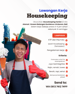 Lowongan Kerja Sebagai Housekeeping untuk Green Balangan Residence Jimbaran Penempatan di Badung