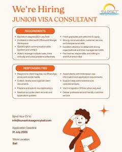 Lowongan Kerja Sebagai Junior Visa Consultant untuk Sunset Visa Agency Penempatan di Badung