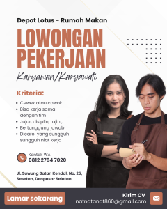 Lowongan Kerja Sebagai Karyawan/Karyawati untuk Depot lotus Penempatan di Denpasar