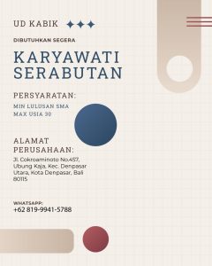 Lowongan Kerja Sebagai Karyawati Serabutan untuk UD. KABIK Penempatan di Denpasar