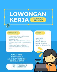 Lowongan Kerja Sebagai Karyawati Toko Buah untuk Oh My Fresh ID Penempatan di Denpasar