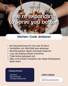 Lowongan Kerja Sebagai Kitchen / Cook untuk Lenora Cafe Jimbaran Penempatan di Badung