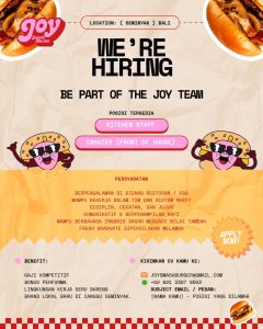 Lowongan Kerja Sebagai Kitchen Staff dan Cashier untuk Joy Smash Burger Penempatan di Canggu, Badung