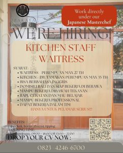 Lowongan Kerja Sebagai Kitchen Staff dan Waitres untuk IZAKAYA Kome Penempatan di Bali