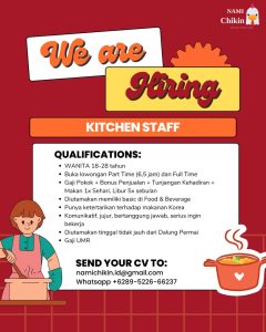 Lowongan Kerja Sebagai Kitchen Staff untuk Nami Chikin Penempatan di Dalung, Badung