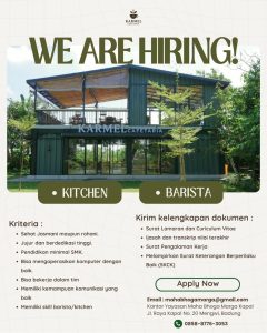 Lowongan Kerja Sebagai Kitchen dan Barista untuk Karmel Cafetaria Penempatan di Mengwi, Badung
