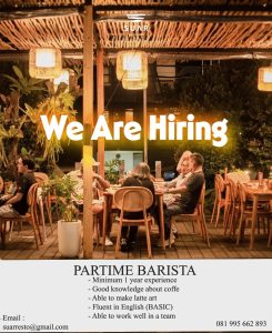 Lowongan Kerja Sebagai Part Time Barista untuk SUAR Resto Penempatan di Badung