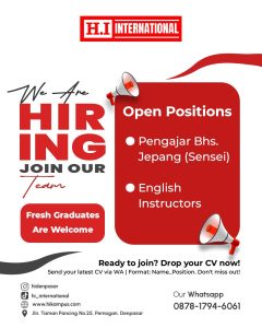 Lowongan Kerja Sebagai Pengajar Bhs. Jepang (Sensei), English Instructors untuk H.I International Penempatan di Pemogan, Denpasar