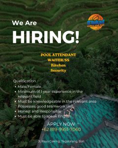 Lowongan Kerja Sebagai Pool Attendant, Waiter/ss, Kitchen dan Security untuk D'tukad Coffee Club Bali Penempatan di Tegalalang, Gianyar