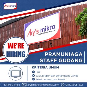 Lowongan Kerja Sebagai Pramuniaga dan Staff Gudang untuk Ary's Mikro Penempatan di Bali