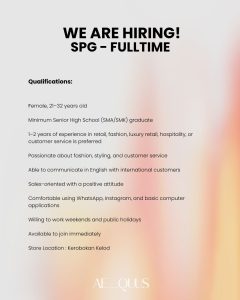 Lowongan Kerja Sebagai SPG (Full Time) untuk The AE QUUS Studio Penempatan di Badung