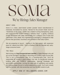 Lowongan Kerja Sebagai Sales Manager untuk SOMA Penempatan di Bali


