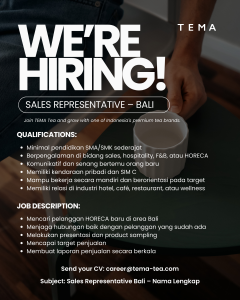 Lowongan Kerja Sebagai Sales Representative untuk TEMA Penempatan di Bali