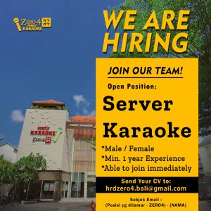 Lowongan Kerja Sebagai Server Karaoke, Server Rooftop dan Trainee Pastry untuk Zero 4 Karaoke Penempatan di Denpasar