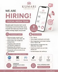 Lowongan Kerja Sebagai Social Media Team untuk Kumari Cosmetics Penempatan di Denpasar