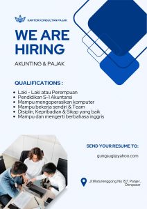 Lowongan Kerja Sebagai Staff Akunting & Pajak untuk Kantor Konsultan Pajak Penempatan di Denpasar