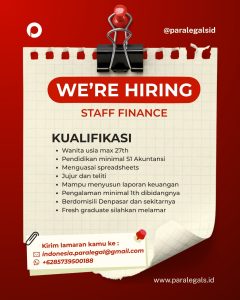 Lowongan Kerja Sebagai Staff Finance untuk Para Legal Penempatan di Denpasar