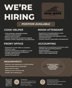 Lowongan Kerja Sebagai Staff Front Office, Cook helper, Room attendant, Accounting untuk Iron Wave Uluwatu Penempatan di Badung