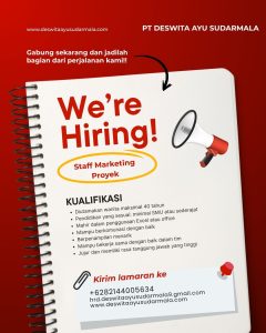 Lowongan Kerja Sebagai Staff Marketing Proyek, Mekanik, Pelaksana Proyek (Supervisor)dan Procurement untuk PT. Deswita Ayu Sudarmala Penempatan di Denpasar