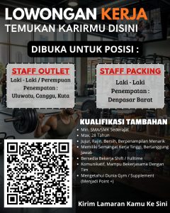 
Lowongan Kerja Sebagai Staff Outlet dan Staff  Packing untuk Limitless Gym Store Penempatan di Badung
