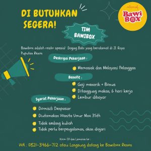 Lowongan Kerja Sebagai Tim untuk BawiBox Penempatan di Denpasar