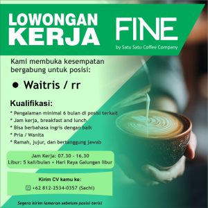 Lowongan Kerja Sebagai Waiter/ss untuk FINE by Satu Satu Coffee Company Penempatan di Badung