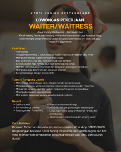 Lowongan Kerja Sebagai Waiter/ss untuk Kendi Kuning Restaurant Penempatan di Seminyak, Badung