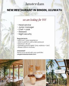 Lowongan Kerja Sebagai Waitress, Barista/Bar, Chef, Cook, Steward, Night Security untuk Amsterdam Bali Penempatan di Badung