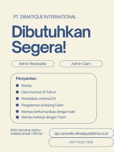 Lowongan Kerja Sebagai Admin Receivable dan Admin Claim untuk PT. Dimatique International Penempatan di Denpasar