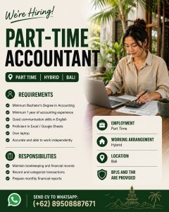 Lowongan Kerja Sebagai Accountant (Part-Time) untuk Penempatan di Kerobokan, Badung