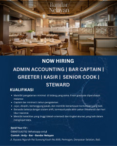 Lowongan Kerja Sebagai Admin Accounting,Bar Captain, Greeter, Kasir, Senior Cook dan Steward untuk Bandar Nelayan Penempatan di Denpasar