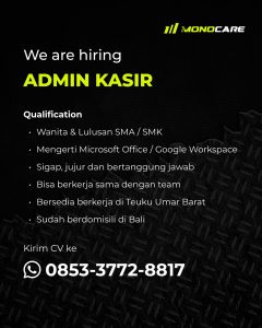 Lowongan Kerja Sebagai Admin Kasir untuk Monocare Car Wash & Detailing Penempatan di Denpasar