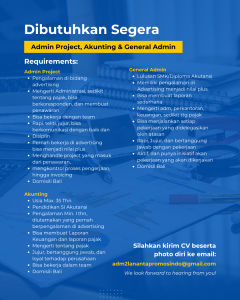 Lowongan Kerja Sebagai Admin Project, Akunting dan General Admin untuk Ananta Promosindo Penempatan di Denpasar