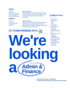 Lowongan Kerja Sebagai Admin dan Finance untuk CV. Pundi Pendem Jaya Penempatan di Denpasar