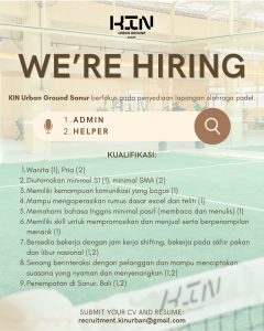 Lowongan Kerja Sebagai Admin dan Helper untuk Kin Urban Ground Penempatan di Sanur, Denpasar
