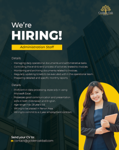 Lowongan Kerja Sebagai Administration Staff, Junior Accounting dan Staff Pajak untuk Golden Oak Penempatan di Denpasar