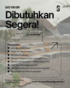 Lowongan Kerja Sebagai Barista & Kitchen, Admin, Accounting, Staff Pengiriman, Kitchen untuk Satu Titik Kopi Penempatan di Bali