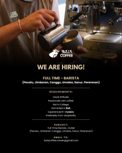 Lowongan Kerja Sebagai Barista untuk Bulls Coffee Penempatan di Bali