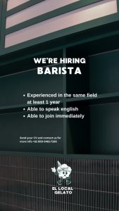 Lowongan Kerja Sebagai Barista untuk El Local Gelato Penempatan di Badung
