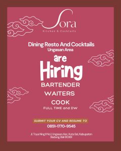 Lowongan Kerja Sebagai Bartender, Waitress dan Cook untuk Sora Kitchen & Coctails Penempatan di Badung